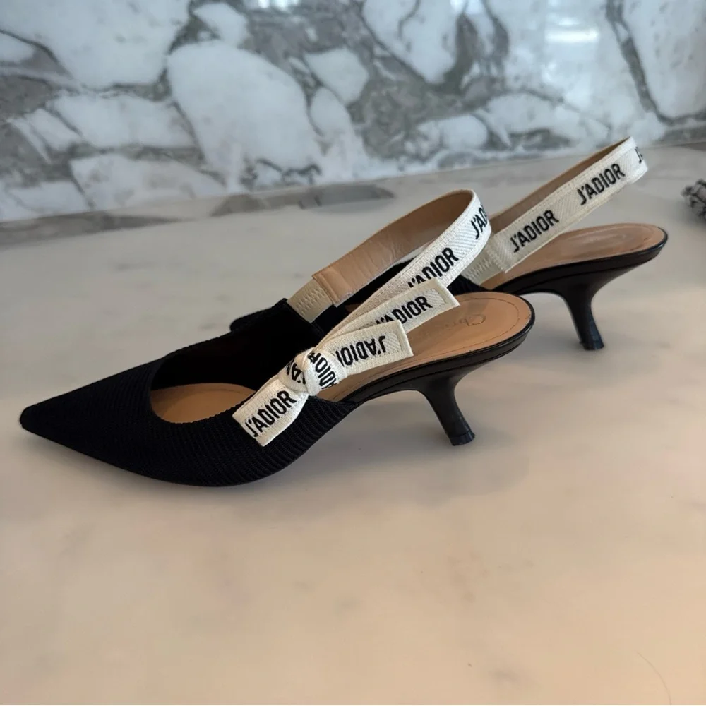 Dior Black and Cream Slingback Heels - Picture 6 of 7